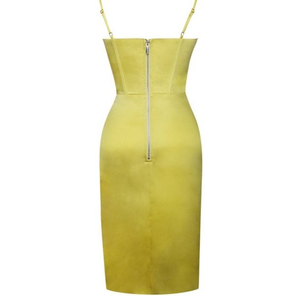 Callie Lives Miss Circle Bling: Rhinestone Sweetheart Chartreuse Satin Dress LG - Picture 8 of 9